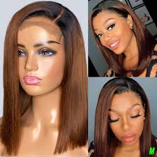Highlight Wig Human Hair Brazilian Straight Headband Wigs Soft Bone  Straight Bob Wig Brown Colored Human Hair Wigs For Women