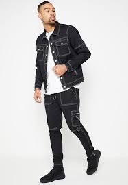 Contrast Stitch Cargo Pants Black Mens Trousers Mens Fashion Trousers