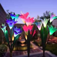 Installed, your snowflake color changing solar lights will reach a height of 30″ for great visibility from all categories hot promotions in color changing solar garden stakes on aliexpress: Outdoor Solar Garden Stake Lights 2 Pack Solar Powered Lights With 8 Lily Flower Multi Color Changing Led Solar Landscape Lighting Light For Garden Patio Out In 2021 Solar Lights Garden Solar Flower