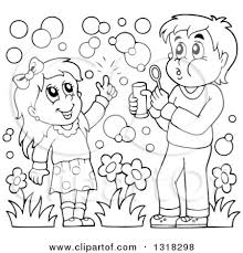 Color pictures, email pictures, and more with these summer coloring pages. Lineart Clipart Of A Cartoon Black And White Boy And Girl Blowing Bubbles Royalty Free Outline Vector Illustration By Visekart 1318298
