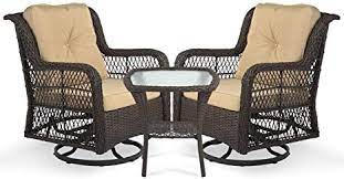 Amazon Com Aoxun 3 Piece Rocking Rattan Chair Outdoor Patio Bistro Furniture Sets 2 Cushioned Swivel Wicker Cha Outdoor Chairs Bistro Furniture Rattan Chair