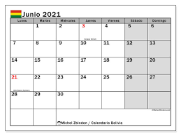 Feriados nacionales de la república argentina en 2021. Calendario Bolivia Junio De 2021 Para Imprimir Michel Zbinden Es