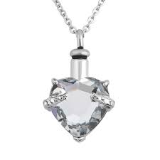 Big Birthstone Crystal Heart Urn Necklace Memorial Cremation Keepsake Ashes Holder Pendant Chain Funnel Cl Urn Necklaces Memorial Pendant Crystal Stone Jewelry
