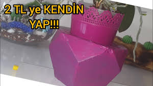 Evlerde son trend beton saksı içerisinde hazırlanan çiçek aranjmanları. Besgen Saksi Yapimi Cimento Saksi Dekoratif Saksi Italyan Dekoratif Boya Uygulama