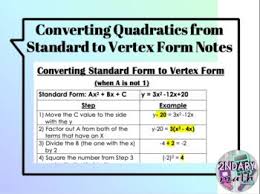 This Document Provides Step By Step Directions To Aid Students When Converting Quadratic Equations From Stand Quadratics Graphing Quadratics Quadratic Equation