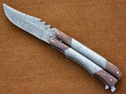 Awesome Rare Damascus Steel Butterfly Knife With Leather Sheath In 2020 Butterfly Knife Leather Sheath Damascus Steel