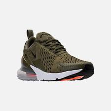 Three Quarter View Of Men S Nike Air Max 270 Casual Shoes In Medium Olive Black Total Orange In 2020 Mens Nike Air Nike Men Nike Air Max