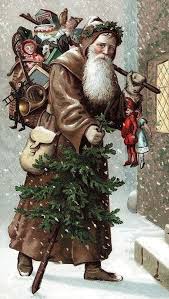 132 00 1880 S Victorian Christmas Card Santa Brown Coat Basket Of Toys Tree Snow K Victorian Christmas Vintage Christmas Images Old Christmas