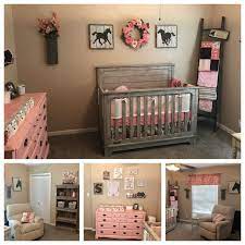 My Little Girl S Sweet Nursery Rustic Horses And Roses Barn Wood Accents And A Soft Dusty Coral Pink Co Baby Girl Room Baby Room Decor Baby Girl Nursery Room