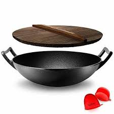 Https Ift Tt 30jjz6q Pan Ideas Of Pan Pan Nutrichef Ncciwok60 Pre Seasoned Cast Iron Stir Fry Large Wok Pan W Wooden Lid In 2020 Wok Cast Iron Wok Pan