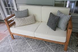 After that, sand the bench and place the cushion on the seat and at the back. Diy Outdoor Couch Angela Marie Made