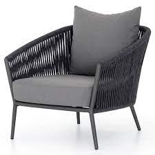 Porter Modern Classic Grey Upholstered Black Woven Metal Outdoor Dining Chair In 2021 Lounge Chair Outdoor Outdoor Chairs Outdoor Dining Chairs