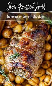 Slow Roasted Lamb Shoulder With Greek Lemon Potatoes Slow Roasted Lamb Shoulder Lamb Roast Recipe Lamb Dinner