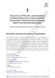 Pdf Overview Of Theories And Empirical Findings Relevant To Psychopathic Personality Characteristics Amongst High Functioning Populations