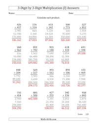 The Multiplying 3 Digit By 3 Digit Numbers With Comma Separated Thousands I Math Worksheet Page 2 Multiplication Math Practice Worksheets Math Worksheets