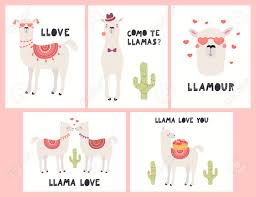El día de san valentín. Set Of Valentines Day Cards With Cute Funny Llamas Cacti Hearts Royalty Free Cliparts Vectors And Stock Illustration Image 117371665