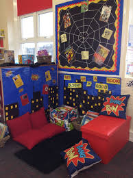 Key Stage One Superheroes Reading Corner All Of Our Classrooms Have A Book Area Superhero Classroom Theme Reading Nook Classroom Reading Corner Classroom