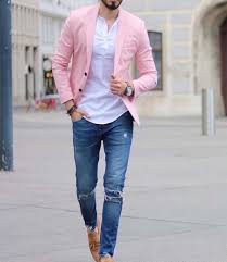 Pink Blue Combination With Brown Shoes Cleverstyling Blazer Outfits Men Pink Blazer Outfits Pink Blazer Men