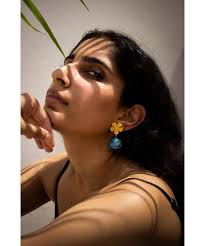 Mitali Jain Fleur Stone Gold Blue Dainty Flower Earrings