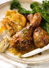 Honey Mustard Baked Chicken Drumsticks With Smashed Potatoes On A Silver Tray With A Side Of Steamed Chicken Drumstick Recipes Baked Chicken Drumstick Recipes
