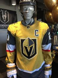 The golden knights will wear gold jerseys with grey, white, and red stripes during a handful of games next season. Vegas Golden Knights Unveil New Gold Alternate Jerseys Krxi