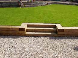 Wooden Sleeper Steps Raised Patio Sloped Garden Back Garden Design