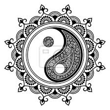 Jin-jang dekorativní symbol. hand drawn vintage stylu designový fototapeta • fototapety yan, jednota, akupunktura | myloview.cz