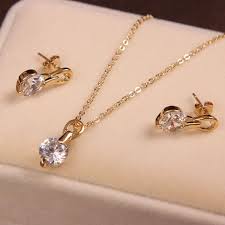 Hanya 100 buah left off. Perhiasan Perkahwinan Zoshi Set Rantaian Warna Emas Cz Batu Loket Kalung Anting Anting Star Fesyen
