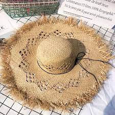 Natural Large Wide Brim Raffia Straw Hats Woven Circle Fringe Beach Cap Summer Hollow Out Big Straw Hat Beach Hat Straw Hat Men S Sun Hats Aliexpress