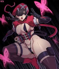 yatagarasupen, psylocke, psylocke (blood kariudo), marvel, marvel rivals,  x-men, highres, 1girl, adapted costume, black gloves, black hair, black  slingshot swimsuit, blue eyes, boots, braid, breasts, brown thighhighs,  bug, butterfly, gloves, glowing ...