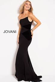 Black Fitted Asymmetrical Strapless Neckline Prom Dress 52067 Prom Dress With Train Prom Dresses Jovani Strapless Prom Dress