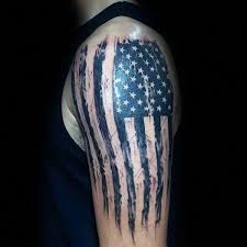 Black Ink American Flag Tattoo On Shoulder Pin On Tattoo