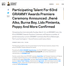 The nigerian singer who won his first grammys at the event, performed a medley of his hit songs level up, onyeka and ye to close out the 2021. Burna Boy To Perform At 2021 Grammy Awards Ceremony Celebrities Nigeria