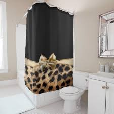 Black Gold Bow Leopard Cheetah Animal Print Shower Curtain Zazzle Com Leopard Print Bathroom Printed Shower Curtain Animal Print Bedroom