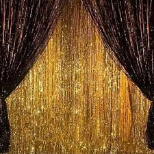Happy Birthday Decoration Black And Gold Backdrop Curtains 2pcs 3 X 8 Gold And Black Metallic Tinsel Foil Fringe Curtain Party Decoration Sharli Black Gold Party Black And Gold Party Decorations Party Photo Backdrop