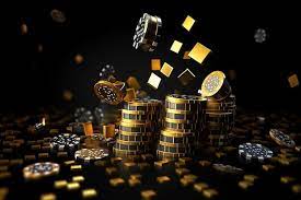 A black and gold casino chips and a black and gold chip is falling. |  Premium AI-generated image