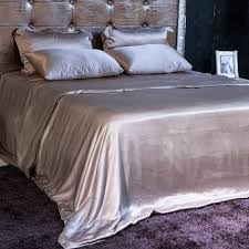 Decorative pillow made of mat satin fabric to match. Silver Silk Bed Linen Luxury Bedding Silk Bedding Set Bed Linens Luxury