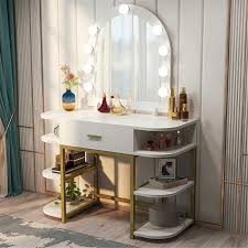 You need to check what kinds of drawers are available. Vanities Makeup Tables Functional Vanity Table Set With Lighted Mirror Drawer Stool White Gold Table Furniture