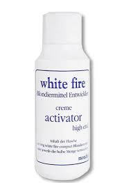 Ammonium bicarbonate, zeolite, silica, zea mays corn starch, sodium bicarbonate. Directions White Fire Creme Activator 6 Entwicklerflussikeit Hydrogen Peroxide Karneval Universe