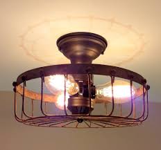 Rustic Industrial Flush Mount Ceiling Light Cage The Lamp Goods Rustic Light Fixtures Rustic Lighting Ceiling Lights