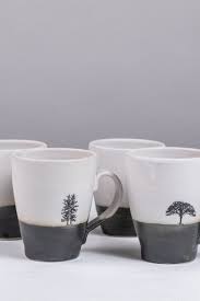 Black And White Coffee Mugs Set Of 4 Black And White Ceramic Mugs With Tree Decals Tall Etsy Ceramic Mugs Mugs Coffee Mug Crafts