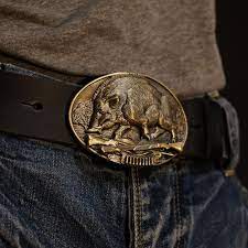 Belt With Solid Brass Buckle Wild Boar Hunting Buckle Wild Boar Hunting Brass Belt Buckles