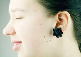 1'' Little Black Rose Leather Studs Earrings