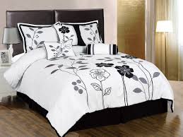 Black And White Duvet Cover King Amazon Com Chezmoi Collection 7 Piece White Grey And Black Lily With Leaf Applique Duvet Cover White Bed Set Black White Bedding Bed Comforter Sets