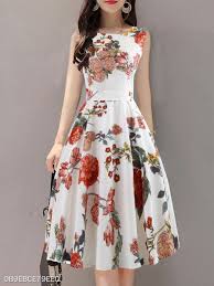 Round Neck Floral Printed Skater Dress Cheap Dresses Online Cheap Dresses Women S Fashion Dresses