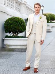 With so many different styles a white suit doesn't equate to boring. Calvin Klein Tan Linen Suit Separates At Men S Wearhouse Groomsmen Suits Linen Suit Wedding Suits
