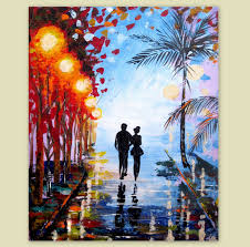 Large Original Acrylic Painting Couple In Love Night Scene Etsy Colorful Canvas Paintings Painting Canvas Painting