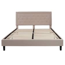 Let me start off by saying that although i'm choosing to only give this frame 4 stars because of the minor points which will follow, i'm really entirely happy with the frame for my purposes. Beige Fabric Upholstered King Size Platform Bed Frame With Wood Slats Beds Bed Frames Home Garden