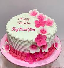 Upload the best photo and enter someone's name on a beautiful rose birthday cake pic for sister with her name and photo. Pink Flowers Birthday Wishes Cake With Name Edit In 2021 Birthday Cake Pictures Happy Birthday Cake Pictures Birthday Wishes Cake