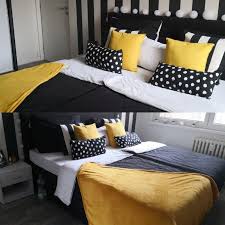 Dare to try this out! Black White Yellow Bedroom Yellow Bedroom Decor Black Room Decor Stripe Wallpaper Bedroom